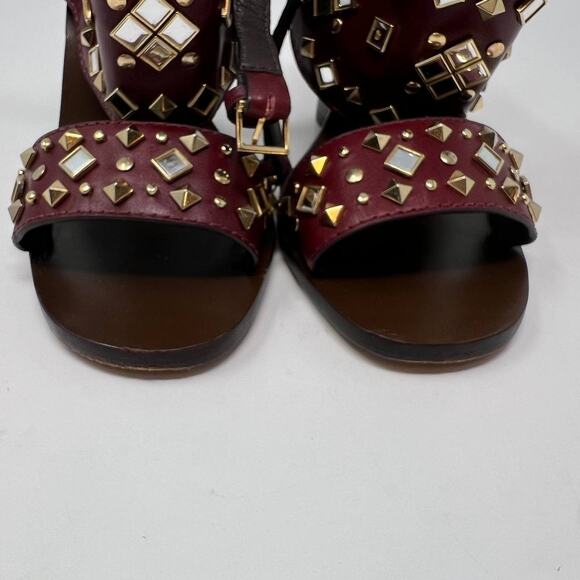 Tory Burch Women's Size 7 Kingsbridge Studded Open Toe Wedge Maroon Sandals - Picture 13 of 15